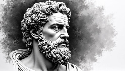 Engraved Vector Illustration of Zeus, Supreme Greek God, Black and White Hand-Drawn Sketch
