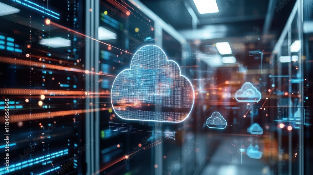 Poster futuristic cloud computing and data storage technology concept with 3d rendered