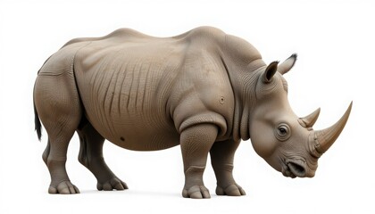Obraz premium White Rhinoceros in Profile Against a White Background