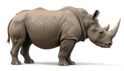 Obraz premium Detailed White Rhinoceros Portrait Against a White Background