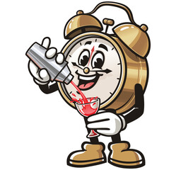 Alarm Clock is making cocktail,          Cartoon Character Mascot Illustration Vector Clip-art Hand-drawn Logo Design