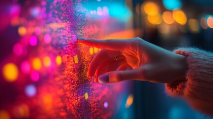 A Hand Interacting with a Vibrant Digital Interface