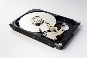 Computer hard drive on white background