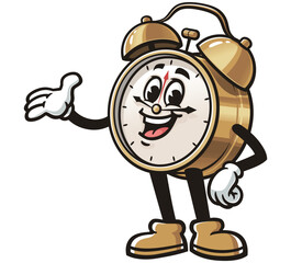Alarm Clock Cartoon Character Mascot Illustration Vector Clip-art Hand-drawn Logo Design