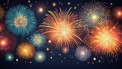 Fototapeta premium elegant illustration featuring vibrant sparkling fireworks and glowing bokeh lights on a dark festive background