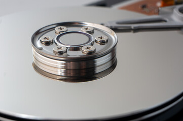 Close-up of a computer hard drive