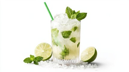 Fototapeta premium Refreshing Summer Cocktail with Lemon and Mint in a Chilled Glass