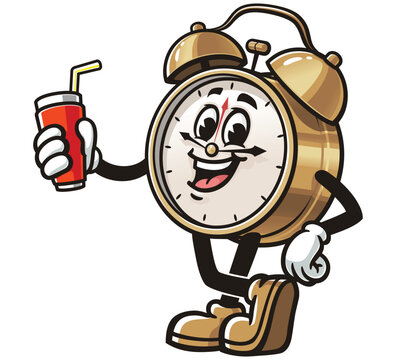 recommend clip art: Alarm Clock with soft drink,     Cartoon Character Mascot Illustration Vector Clip-art Hand-drawn Logo Design