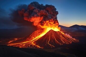 Spectacular Nighttime Volcanic Eruption with Glowing Lava