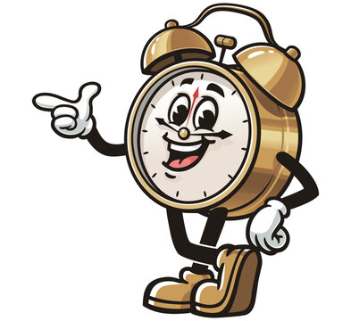 recommend clip art: Alarm Clock with idea pose,     Cartoon Character Mascot Illustration Vector Clip-art Hand-drawn Logo Design