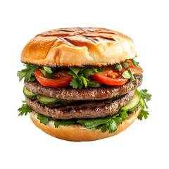 Banh Mi Burger with Meat and Vegetables on transparent background