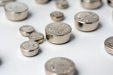 small lithium batteries on white background