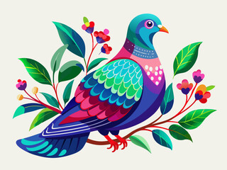 Colorful Stylized Pigeon Illustration with Vibrant Tea Tones – Artistic and Playful Bird Design
