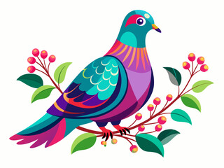 Colorful Stylized Pigeon Illustration with Vibrant Tea Tones – Artistic and Playful Bird Design