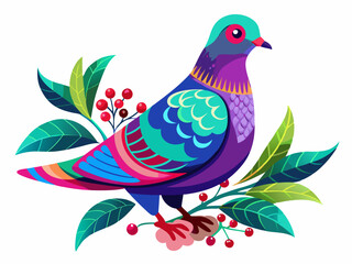 Obraz premium Colorful Stylized Pigeon Illustration with Vibrant Tea Tones – Artistic and Playful Bird Design