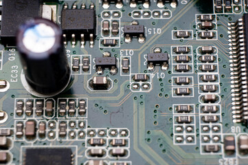 Fragment of the printed circuit board of the processor with SMD components