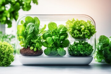 Fototapeta premium An urban aquaponics farm, with fish tanks connected to leafy green plants in a modern greenhouse setup