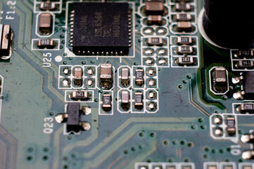 Fragment of the printed circuit board of the processor with SMD components