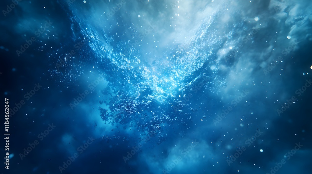 Aufkleber stunning deep blue water splash with rays of light and bubbles creating a dynamic underwater scene u