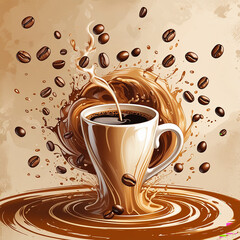 cup of coffee with beans