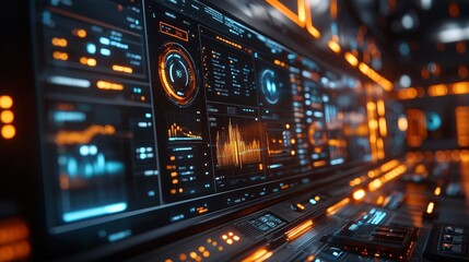 Fototapeta premium Futuristic Control Panel Interface: Digital Dashboard Displaying Advanced Data Metrics