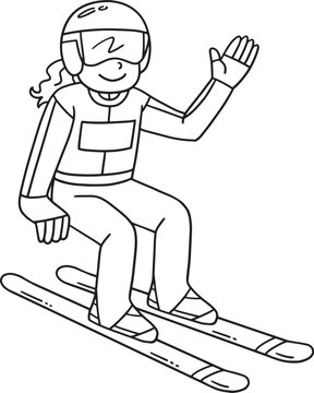 black and white skier waving hello clip art preview