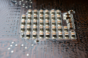 Electronic SMD elements and electrical circuit board close-up