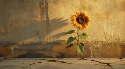 Single Sunflower Growing From Cracked Concrete