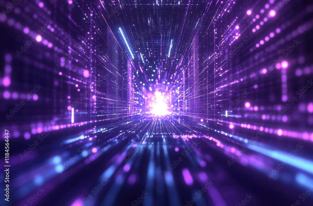 Fototapete a vibrant purple tunnel filled with flowing data streams creates a futuristic atmosphere. light part