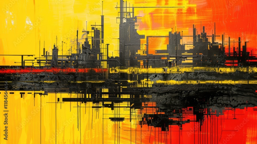 Poster This abstract painting features a dynamic interplay of bold colors and geometric shapes, creating a vivid and expressive visual experience. Perfect for modern art lovers.