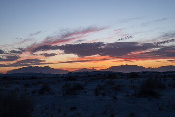 Colorful sunset at White Sands National Park, New Mexico