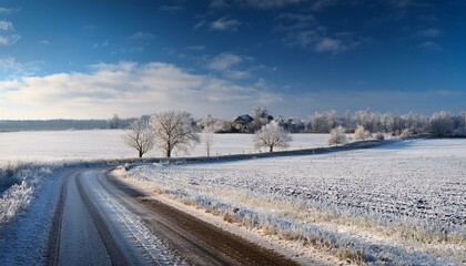Obraz premium winter landscape of country fields and roads