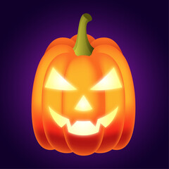 Laughing Halloween pumpkin with bright light shining from its eyes