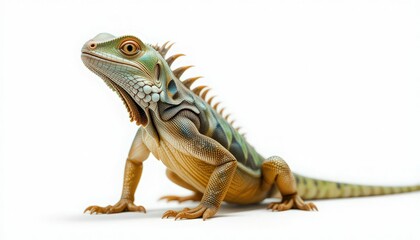 Obraz premium Close-up of a Colorful Baby Iguana Against a White Background