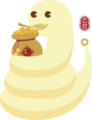 Cute Cartoon Snake Holding Gold Money Bag