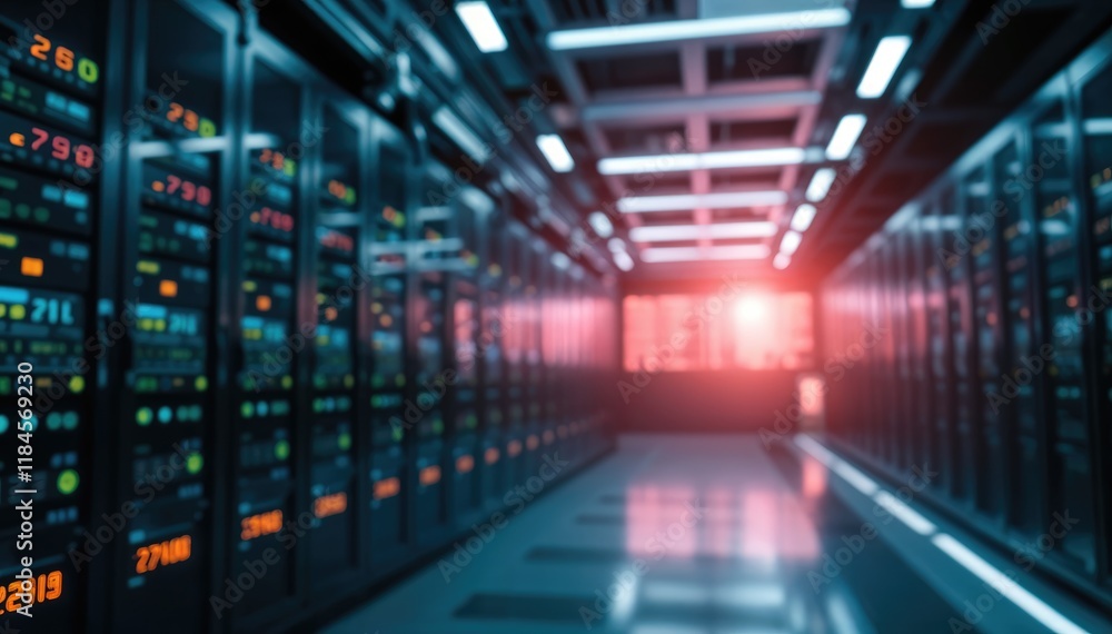 Poster Server room: rows of data storage units in modern data center