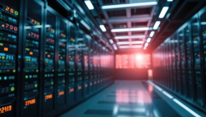 Fototapeta premium Server room: rows of data storage units in modern data center