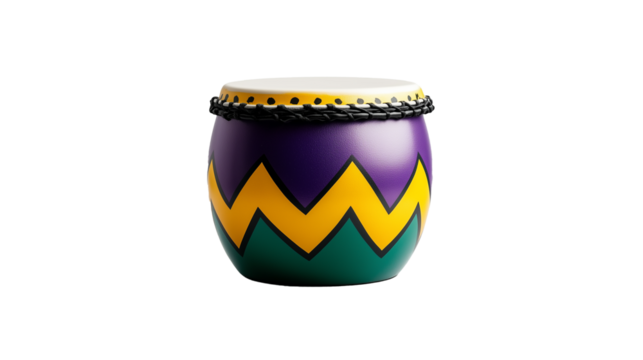 Small drum adorned with Mardi Gras symbols in vibrant colors for festive celebrations - Powered by Adobe