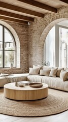 Modern Minimalist Living Room Design with Wooden Coffee Table