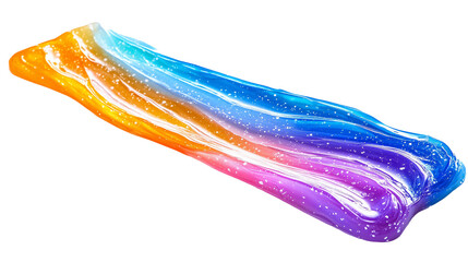 Colorful strip of multicolored toothpaste glistening on a white surface with vibrant hues