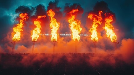A dramatic display of flames and smoke at a stadium, creating an intense atmosphere.