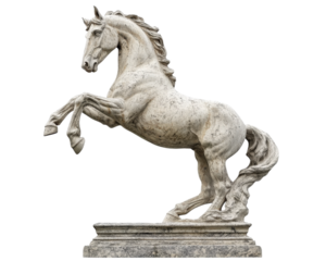 majestic statue of rearing horse, showcasing intricate details and dynamic pose, isolated on transparency background. This artwork captures strength and grace of horse