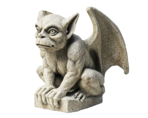 stone gargoyle statue with wings, sitting in crouched position, exuding mysterious and ancient aura. This unique piece adds character to any setting