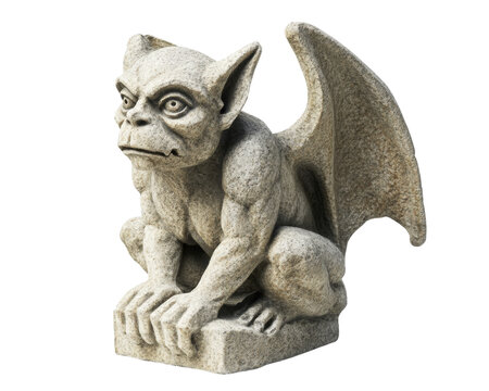 stone gargoyle statue with wings, sitting in crouched position, exuding mysterious and ancient aura. This unique piece adds character to any setting