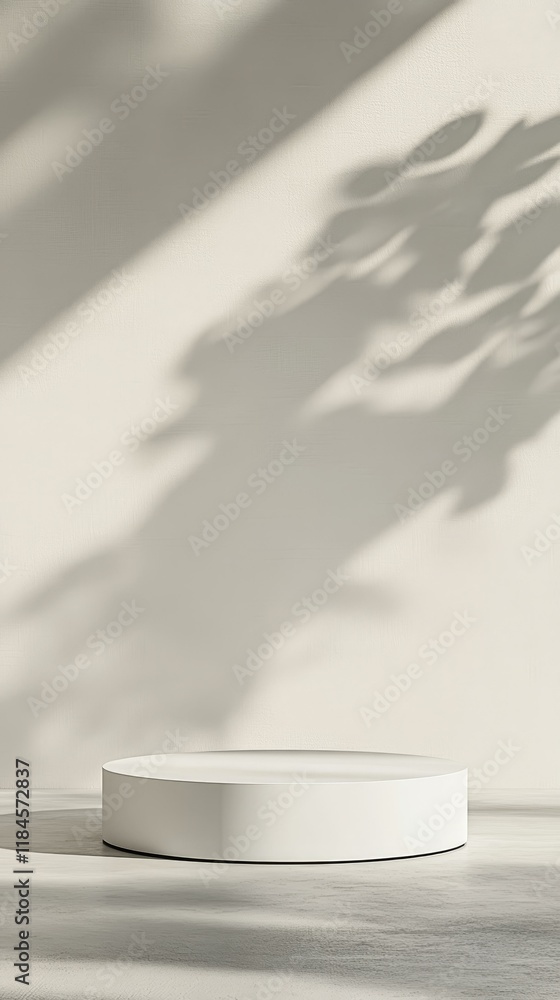 Poster white round display stand with natural light and shadow