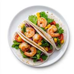 A tasty serving of shrimp tacos, highlighted on a see-through background.