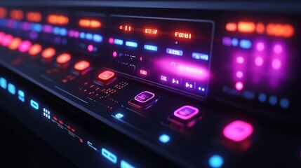 Fototapeta premium Futuristic Neon Synth Interface: A Close-Up View