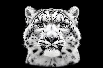 Obraz premium Snow Leopard Portrait: Majestic Wild Cat in Monochrome