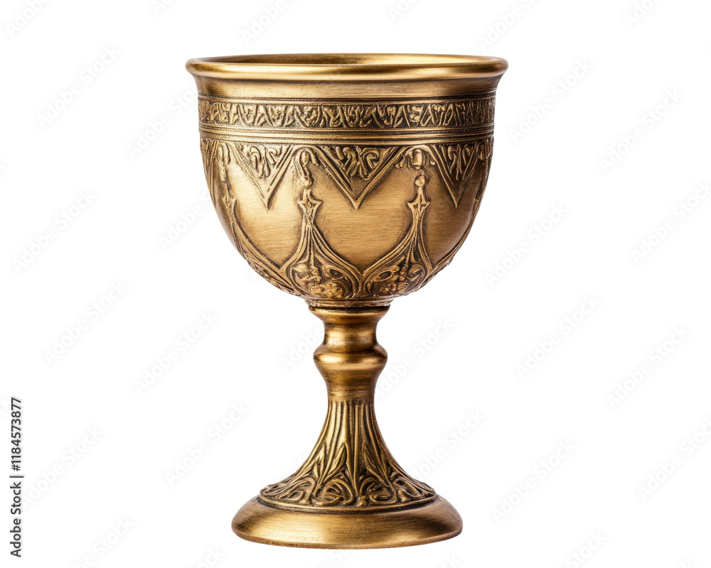 Poster ancient golden goblet with intricate designs, perfect for decoration or as collectible item. its ele