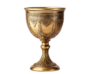 ancient golden goblet with intricate designs, perfect for decoration or as collectible item. Its elegant shape and rich texture add touch of history to any setting